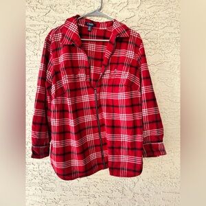 Flannel Red Plaid zip up Shirt jacket